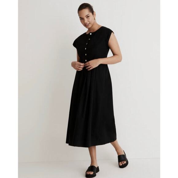 Madewell-Poplin Button-Front Midi Dress Size XXS - Picture 2 of 6